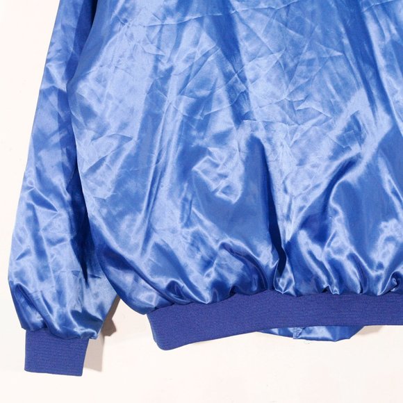Vintage 80s Trucker Satin Bomber Style Jacket Snap Cardinal USA Reflective Blue - Picture 8 of 10